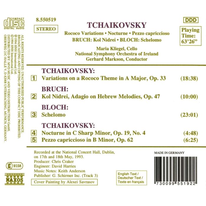 TCHAIKOVSKY: Variations on a Rococo Theme / BRUCH: Kol Nidrei / BLOCH: Schelomo - slide-1