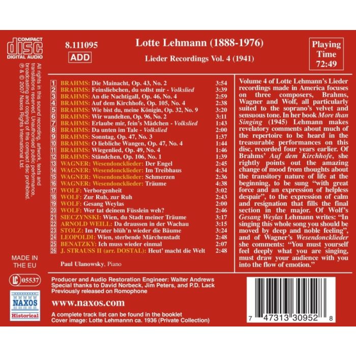 LEHMANN Lotte - Lieder Recordings Vol. 4 - slide-1