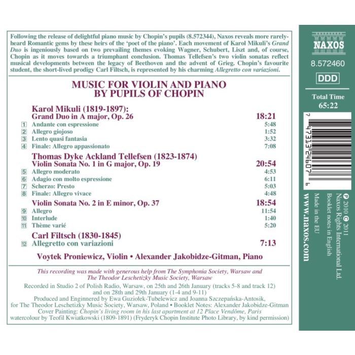 Pupils of Chopin - Violin and Piano Works - Karol Mikuli, Thomas Dyke Ackland Tellefsen, Carl Filtsch - slide-1