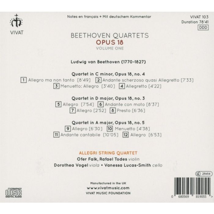 Beethoven: Quartets op. 18 vol. 1, nos. 3, 4 & 5 - slide-1