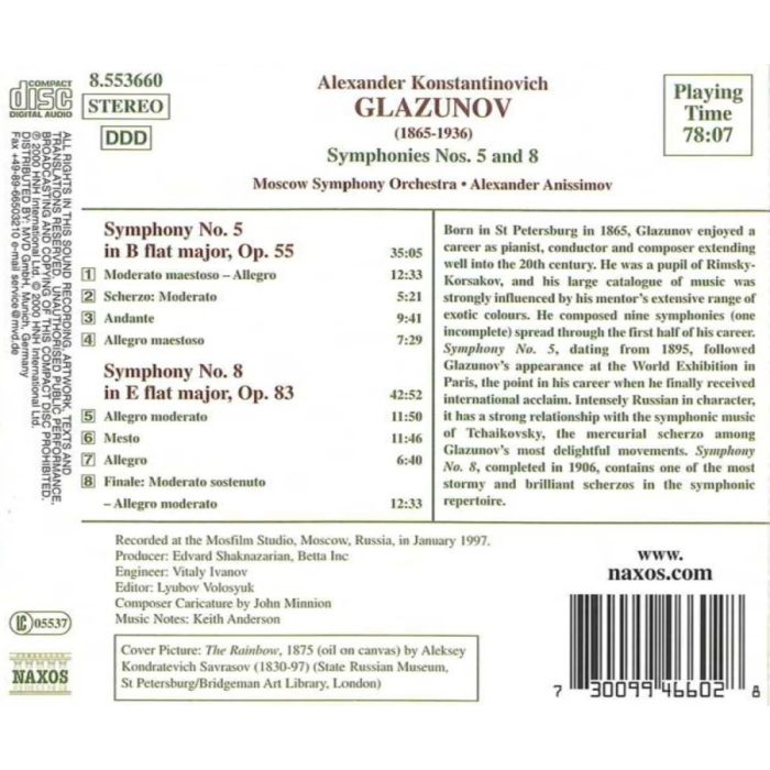 GLAZUNOV: Orchestral Works, Vol. 15 - Symphonies Nos. 5 and 8 - slide-1