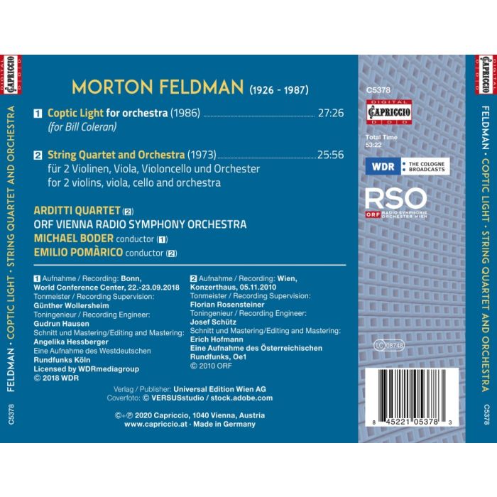 Feldman: Coptic Light; String Quartet and Orchestra - slide-1