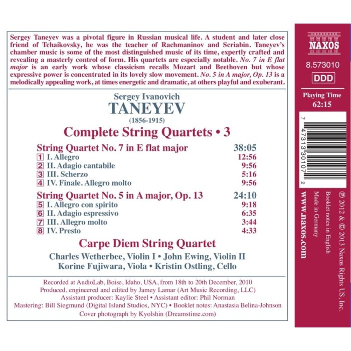 Taneyev: String Quartets Vol. 3 - Nos. 5 & 7 - slide-1
