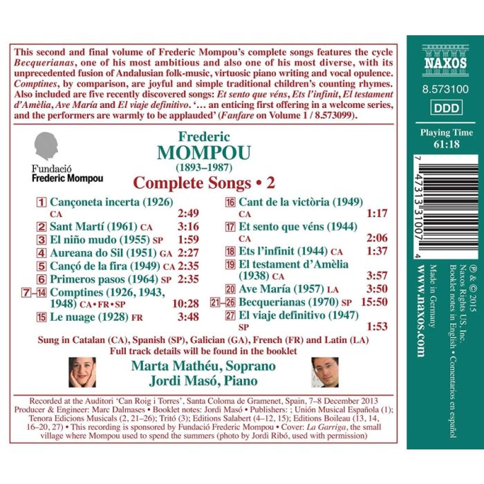 Mompou: Complete Songs Vol. 2 - Becquerianas - slide-1