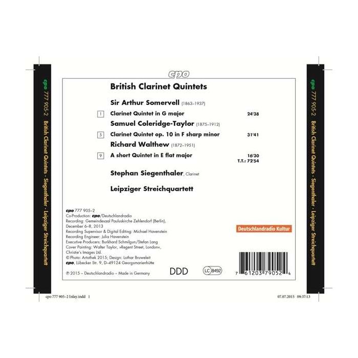 British Clarinet Quintets - Somervell; Coleridge-Taylor; Walthew - slide-1