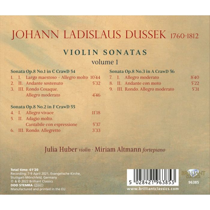 Dussek: Violin Sonatas Vol. 1 - slide-1