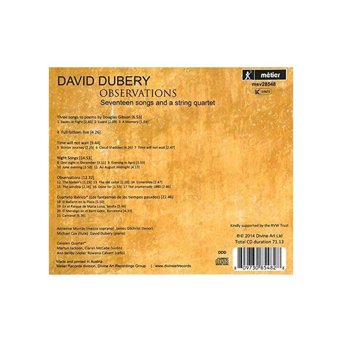 Dubery: Observations - 17 Songs & String Quartet - slide-1