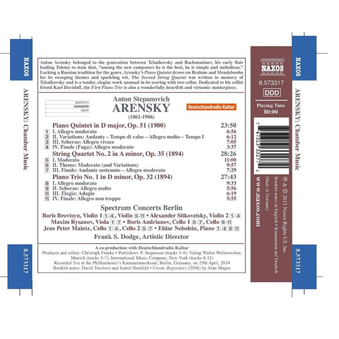 Arensky: Chamber Music - Piano Quintet, String Quartet, Piano Trio - slide-1