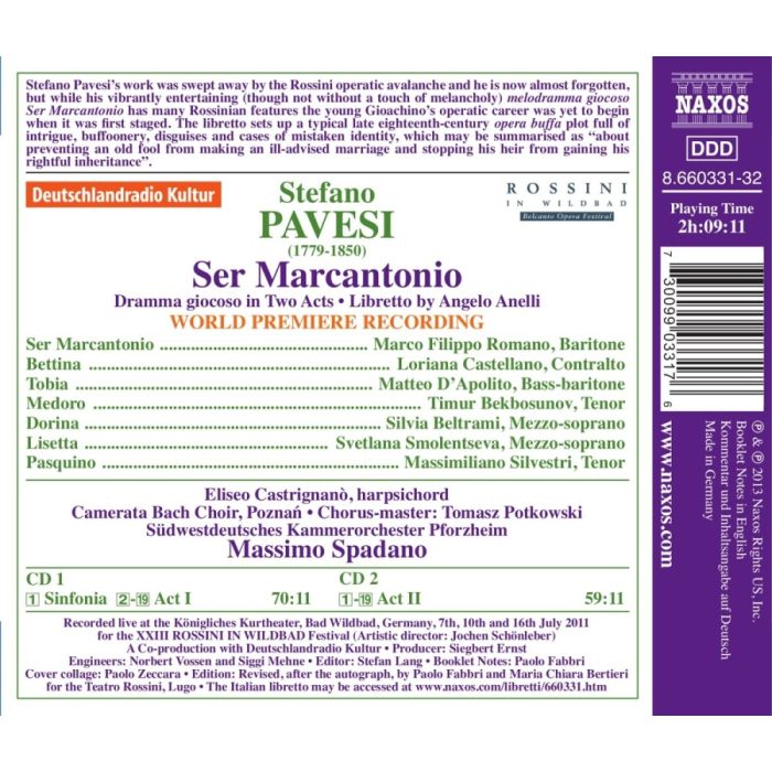 Pavesi: Ser Marcantonio, Dramma giocoso in 2 Acts - slide-1