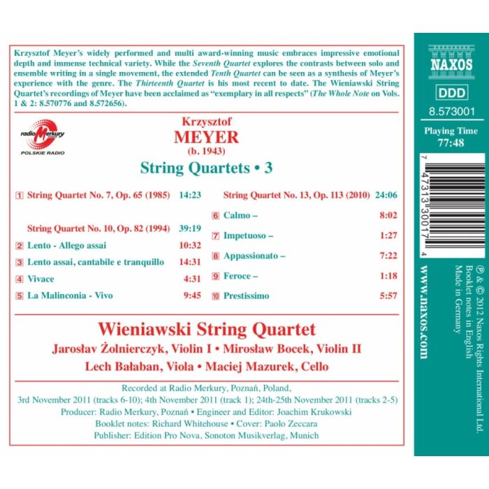 MEYER: String Quartets Vol. 3 - Nos. 7, 10 & 13 - slide-1