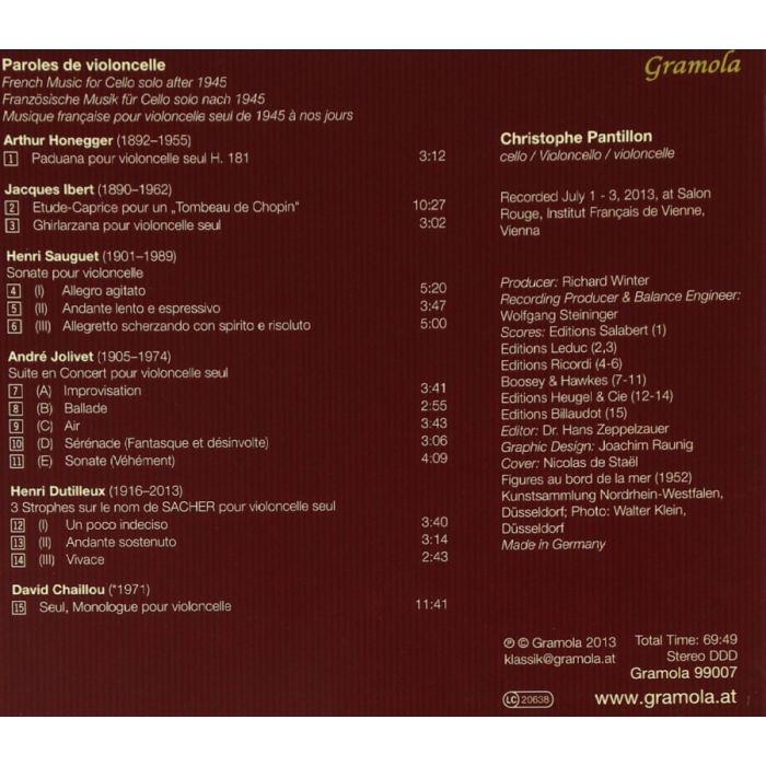Paroles de violoncelle - Honegger, Ibert, Sauguet, Jolivet, Dutilleux, Chaillou - slide-1
