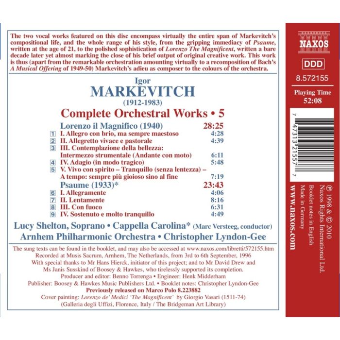Markevitch: Complete Orchestral Works Vol. 5 - Lorenzo il Magnifico, Psaume - slide-1