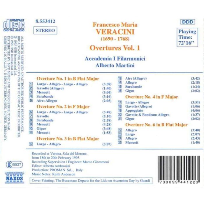 VERACINI: Overtures and Concertos, Vol.  1 - slide-1