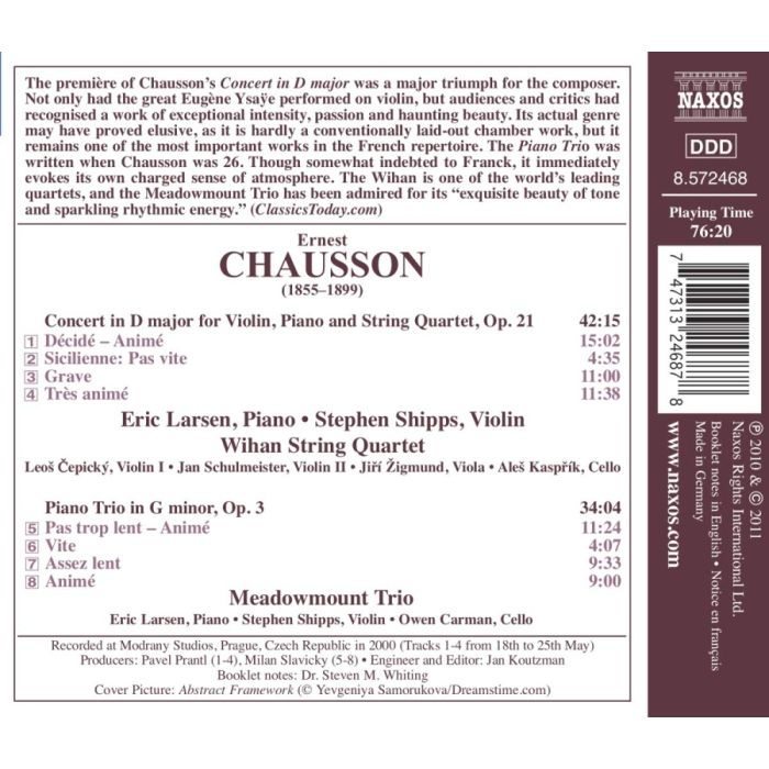 CHAUSSON: Concert in D major, Piano Trio in G minor - slide-1