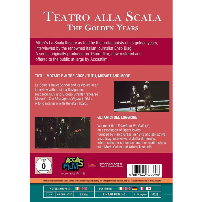 Teatro alla Scala Golden Years Vol. 2 -  Interviews with Riccardo Muti, Renata Tebaldi, Giulietta Simionato, Antonino Votto, - slide-1