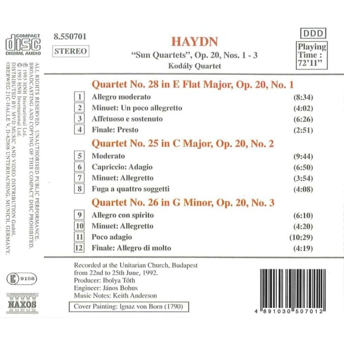 Haydn: String Quartets Op. 20, Nos. 1-3, 