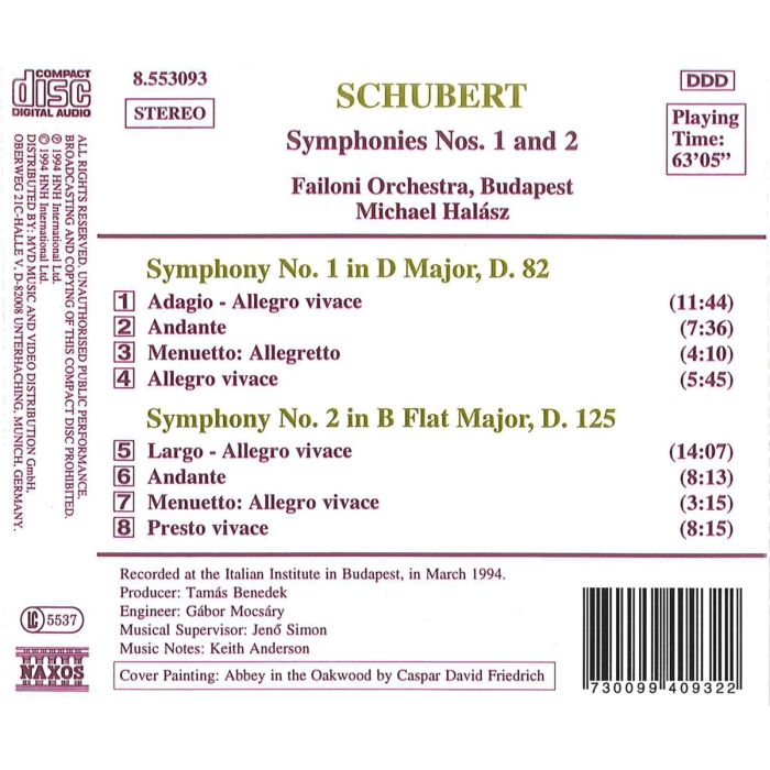 SCHUBERT: Symphonies 1 & 2 - slide-1