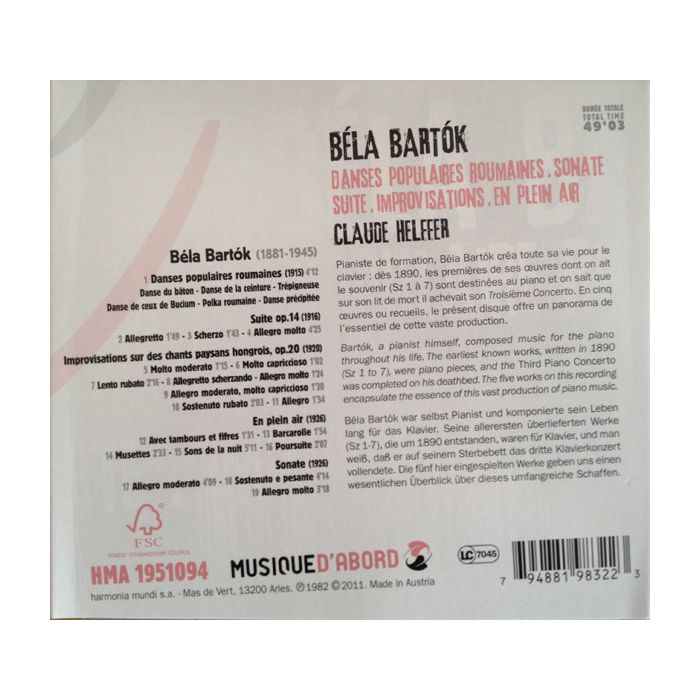 Bartok: Piano Works, Hungarian Popular Songs, Suite Op.14, En plein air ... - slide-1