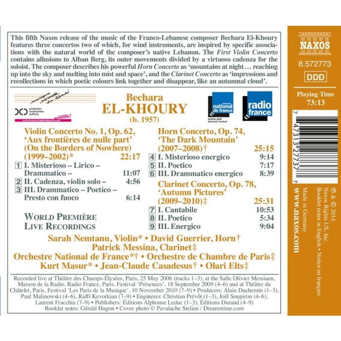 El-Khoury: Violin Concerto No. 1; Horn Concerto; Clarinet Concerto - slide-1