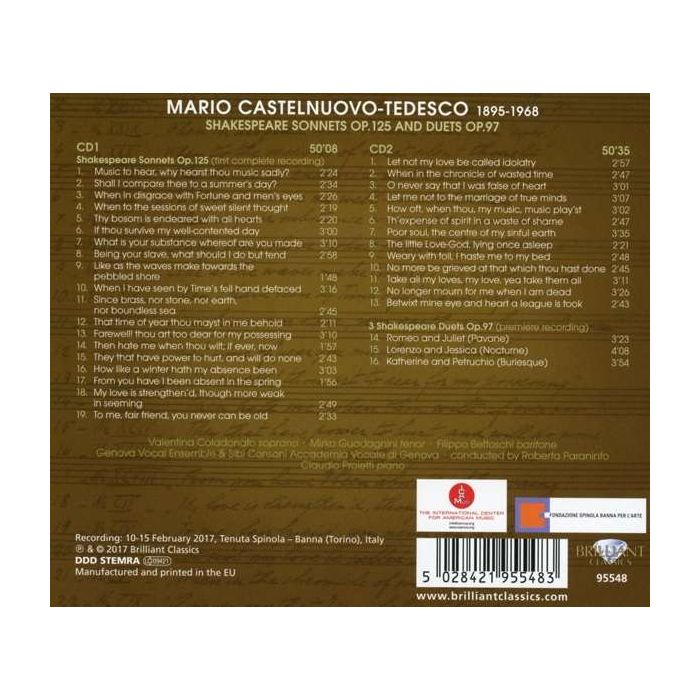 Castelnuovo-Tedesco: Shakespeare Sonnets Op. 125 & Duets Op. 97 - slide-1