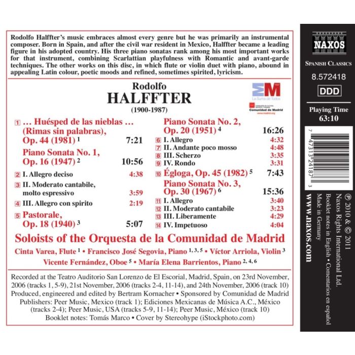 HALFFTER: Chamber Music, Vol. 1 - … Huesped de las nieblas …, Piano Sonatas Nos. 1-3, Pastorale, Egloga - slide-1