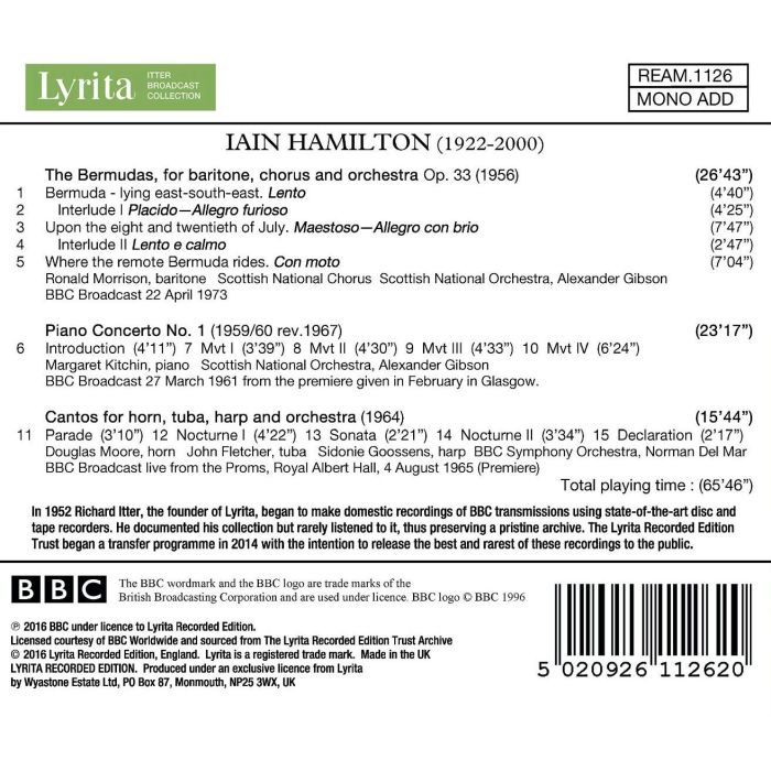 Hamilton: The Bermudas; Piano Concerto No. 1; Cantos for Horn, Tuba, Harp and Orchestra - slide-1