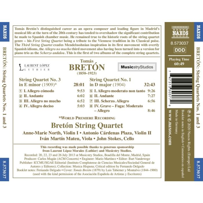 Bretón: String Quartets Nos. 1 and 3 - slide-1