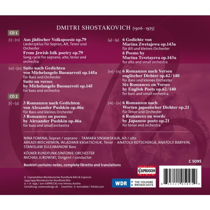 Shostakovich: Russian Romances on poems by Alexander Pushkin, Marina Tsvetayeva, Michelangelo Buonarroti, From Jewish Folk Poetry - slide-1