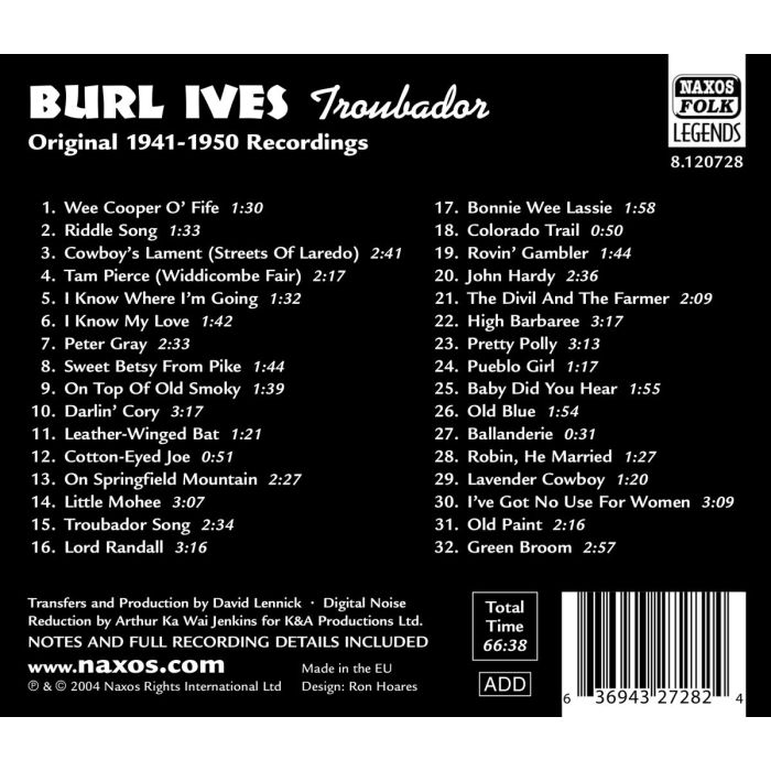 Burl Ives ‎– Troubador - Original 1941-1950 Recordings - slide-1