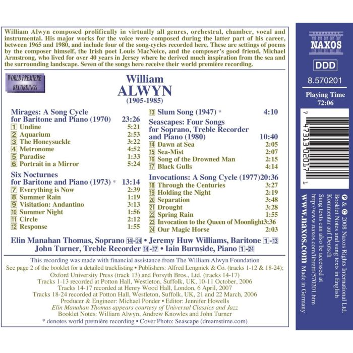 ALWYN: Mirages; 6 Nocturnes; Seascapes; Invocations - slide-1