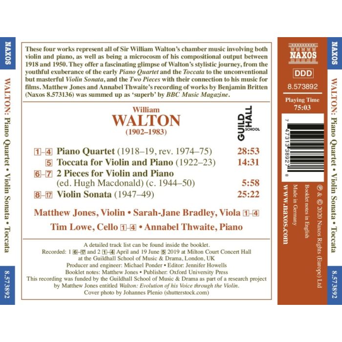 Walton: Piano Quartet; Violin Sonata; Toccata - slide-1