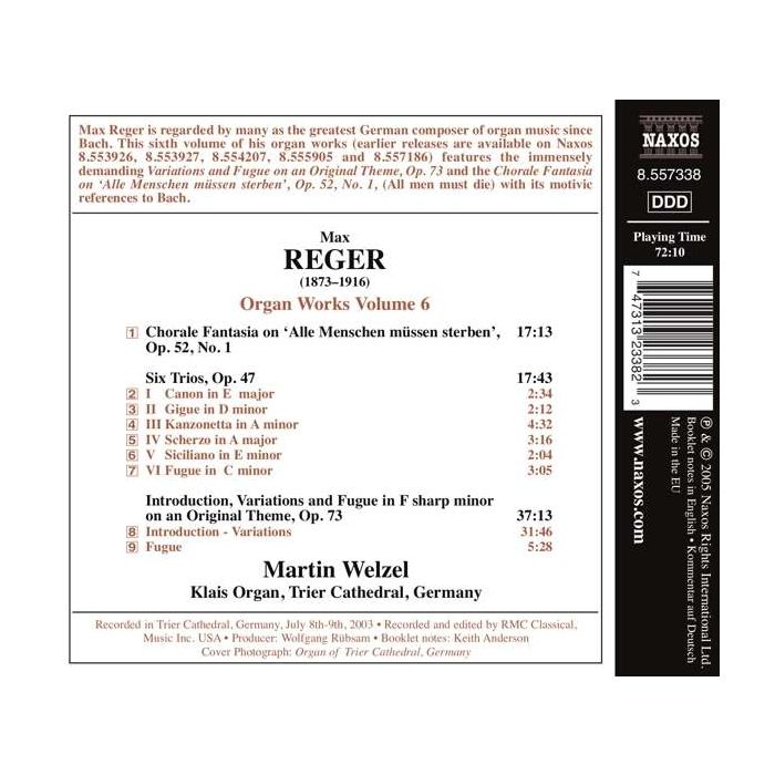 REGER: Organ Works, Vol. 6 - Introduction, Variations and Fugue on an Original Theme; 6 Trios - slide-1