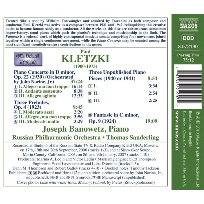 Kletzki: Piano Concerto, Three Preludes, Three Piano Pieces - slide-1