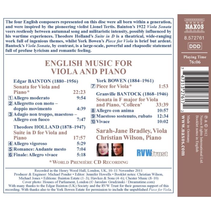 English Music for Viola and Piano - Edgar Bainton, Theodore Holland, York Bowen, Granville Bantock - slide-1