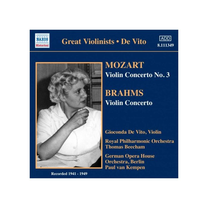 Great Violinists - De Vito: MOZART: Violin Concerto No. 3, BRAHMS: Violin Concerto