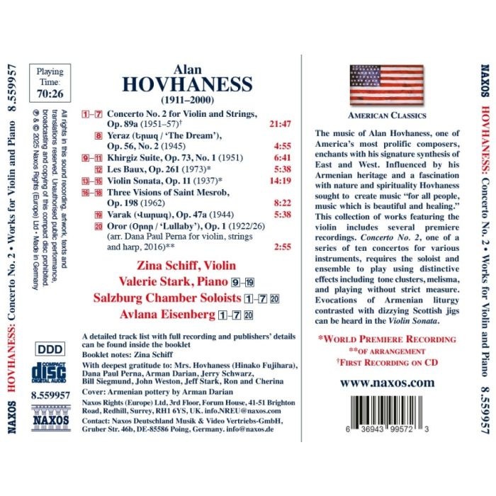 Hovhaness: Concerto No. 2; Works for Violin and Piano - slide-1