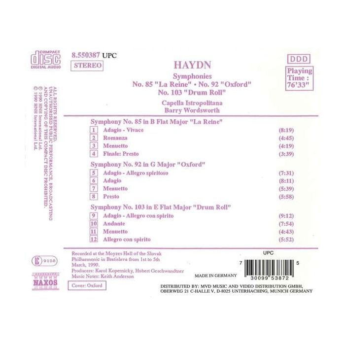 Haydn: Symphonies No. 85 