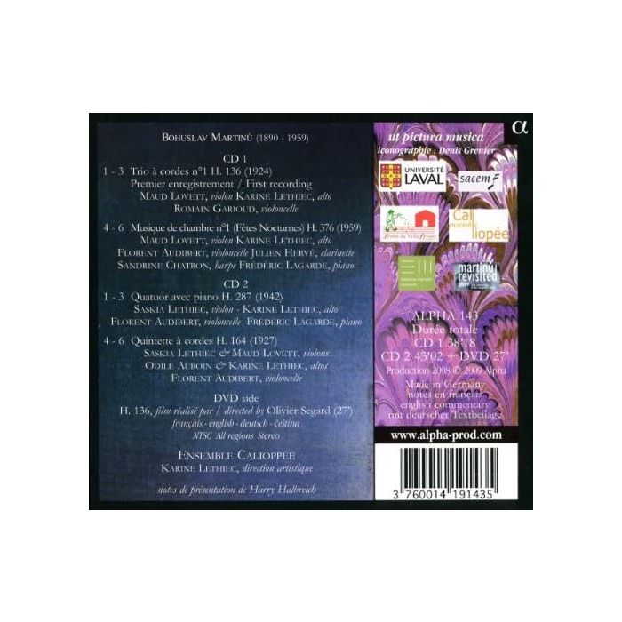 MARTINU: H. 136 - Trio a cordes no. 1, Musique de chambre no. 1, Quatuor avec piano, Quintette a cordes  (2 CD+DVD) - slide-1