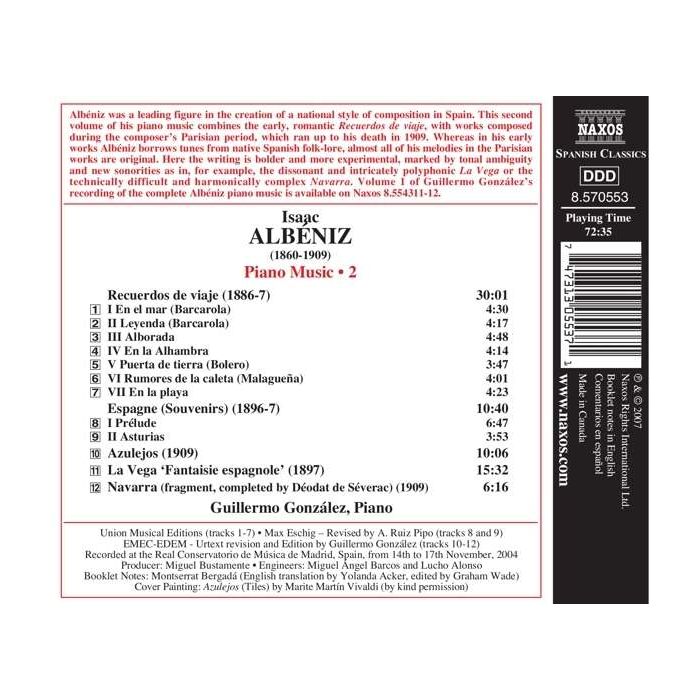 ALBÉNIZ: Piano Music, Vol. 2 - Recuerdos de viaje, Espagne, Azulejos, La Vega, Navarra - slide-1