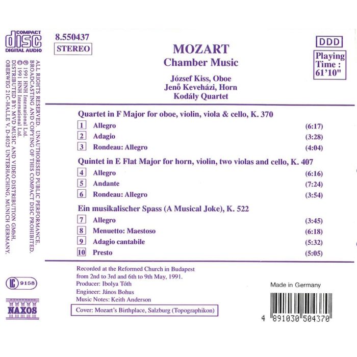 Mozart: Oboe Quartet, K. 370, Horn Quintet, K. 407, A Musical Joke, K. 522 - slide-1