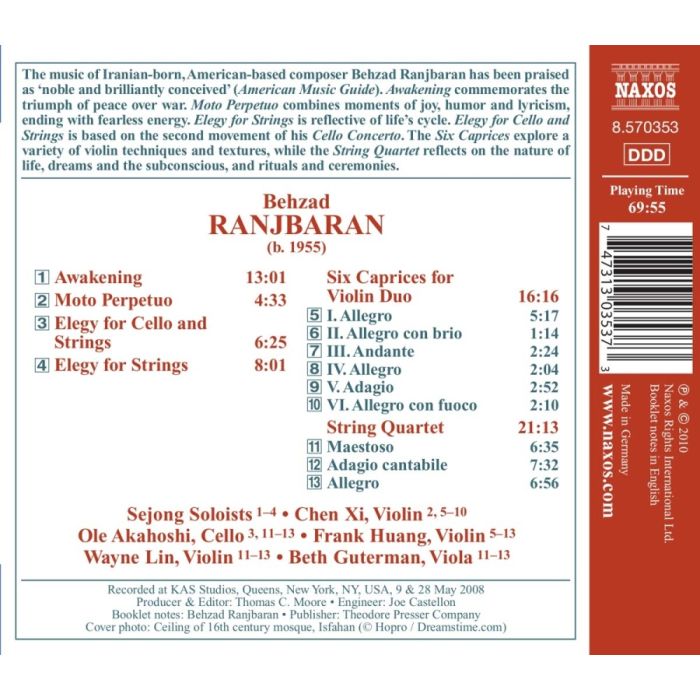 Ranjbaran: Awakening, Elegies, Moto Perpetuo, Six Caprices, String Quartet - slide-1