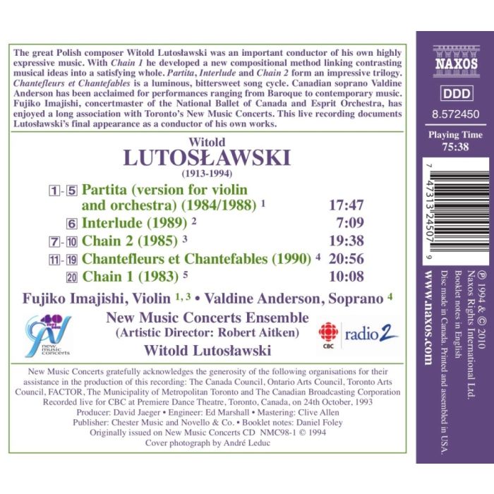 Lutosławski´s Last Concert - Partita, Interlude, Chain I and II, Chantefleurs et Chantefables - nagranie live, Toronto, 1993 - slide-1