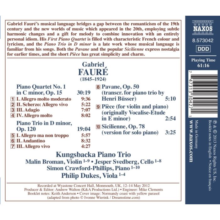 Fauré: Piano Quartet No. 1, Piano Trio, Pavane, Pièce, Sicilienne - slide-1