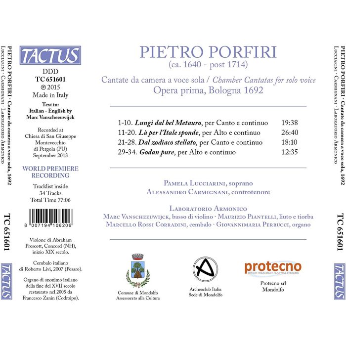 Porfiri: Cantate da camera a voce sola, Op. I, Bologna 1692 - slide-1