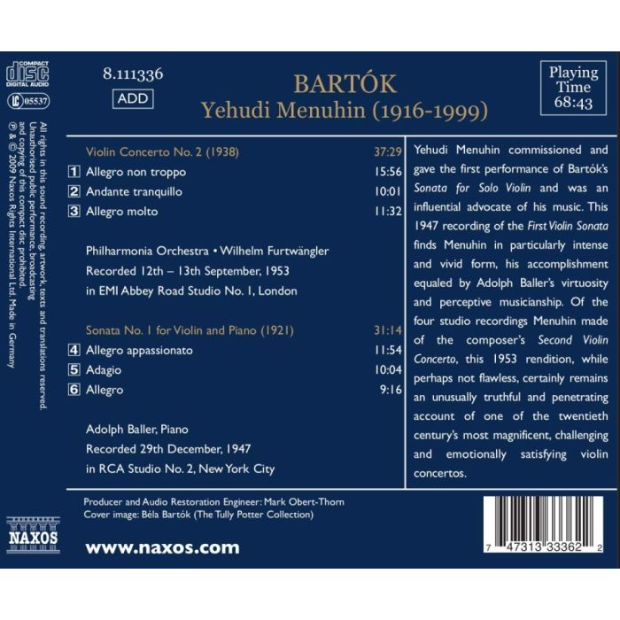 Bartok: Violin Concerto No. 2, Sonata No. 1 for Violin and Piano - nagr. 1947 & 1953 - slide-1