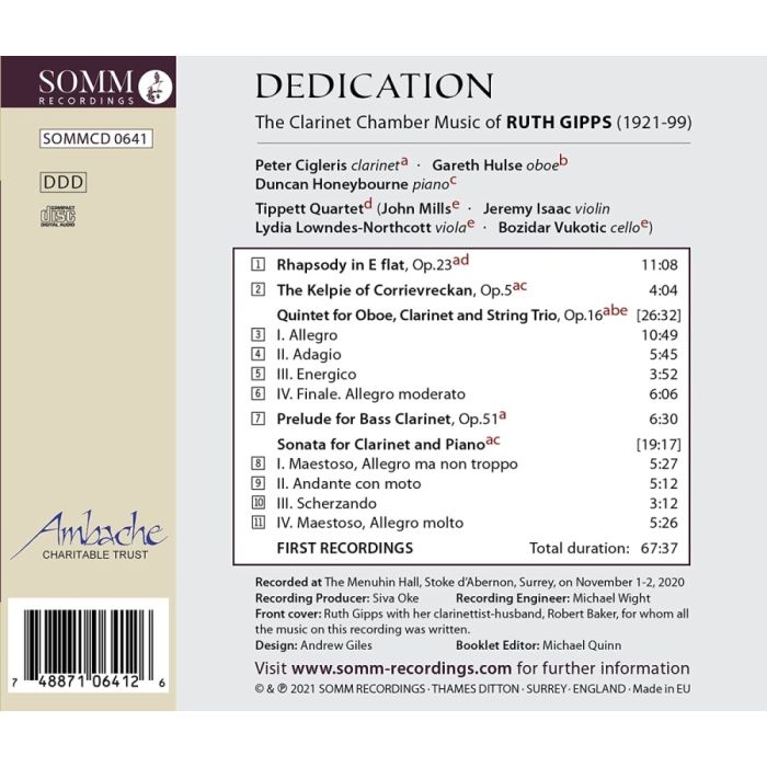Dedication - The Clarinet Chamber Music of Ruth Gipps - slide-1