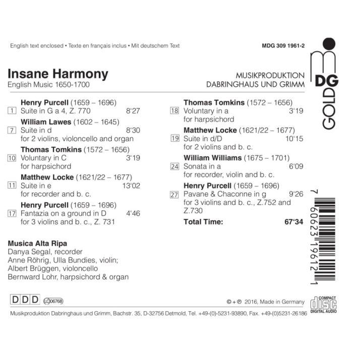 Insane Harmony, English Music (1650-1700): Purcell, Lawes, Tomkins, Locke & Williams - slide-1