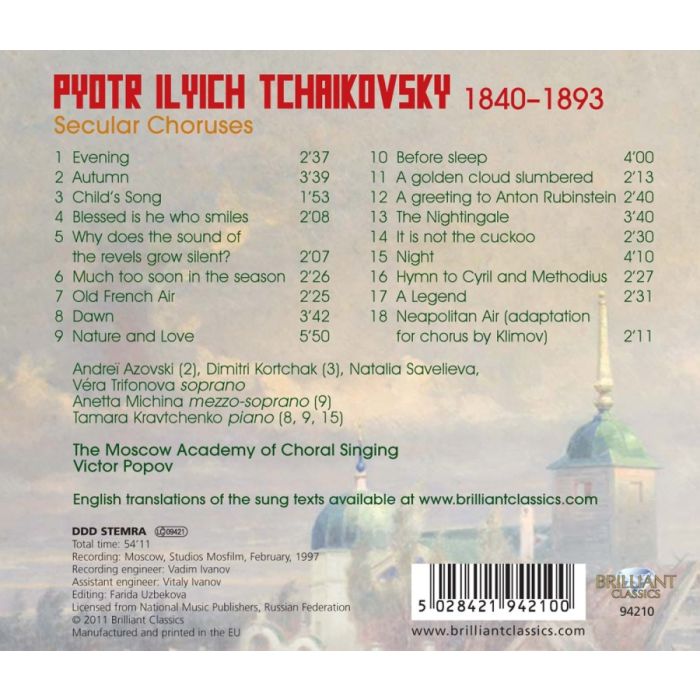 Tchaikovsky: Secular Choruses - slide-1