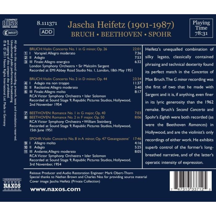 BRUCH: Violin Concertos Nos. 1 & 2, BEETHOVEN: 2 Romances, SPOHR: Violin Concerto No. 8, nagr. 1951-1954 - slide-1