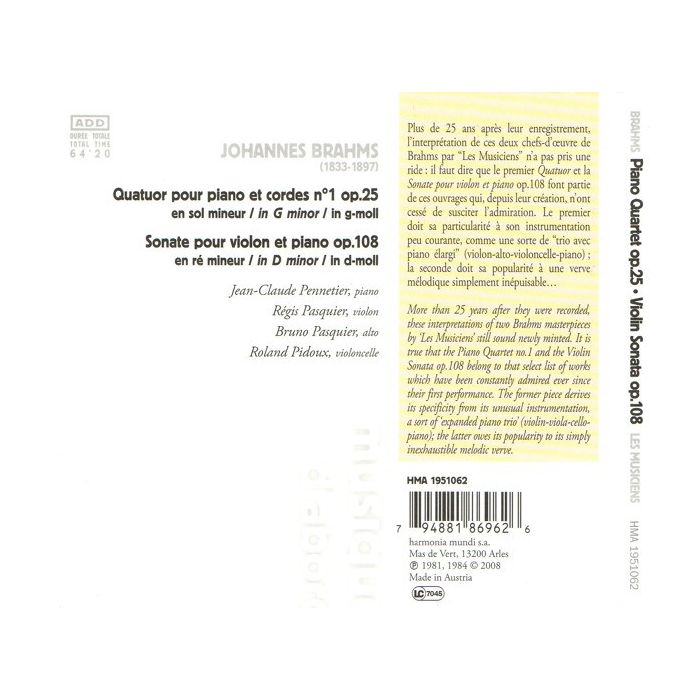 Brahms: Piano Quartet, Violin Sonata  - slide-1